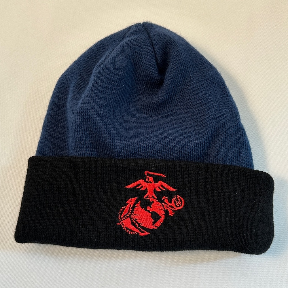US Marine Corps Navy and Black Beanie with Red Logo